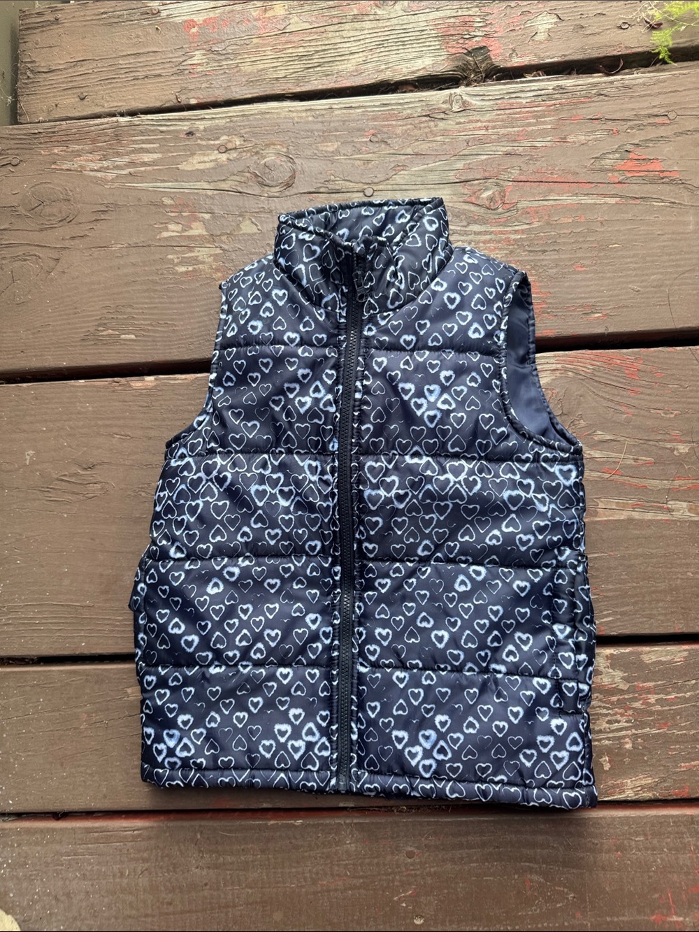 OshKosh B'gosh Navy Blue Puffer Vest with White Heart Print